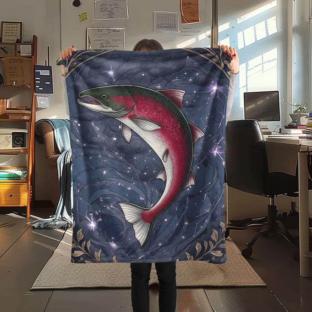 1Pc Marine life Print Flannel Blanket, High quality Comfortable for All Seasons, Home Decor, Warmth and Comfort, Perfect for Christmas Gifts