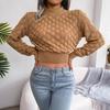 Women Fall Winter 3D Diamond Cutout Long Sleeve Solid Color Chic Crop Knit Sweater S-L