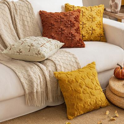Autumn Pillow Cover Plush Faux Fur Pillowcase with 3D Maple Leaf Art Farmhouse Bohemian Style Invisible Zipper Pillow Case