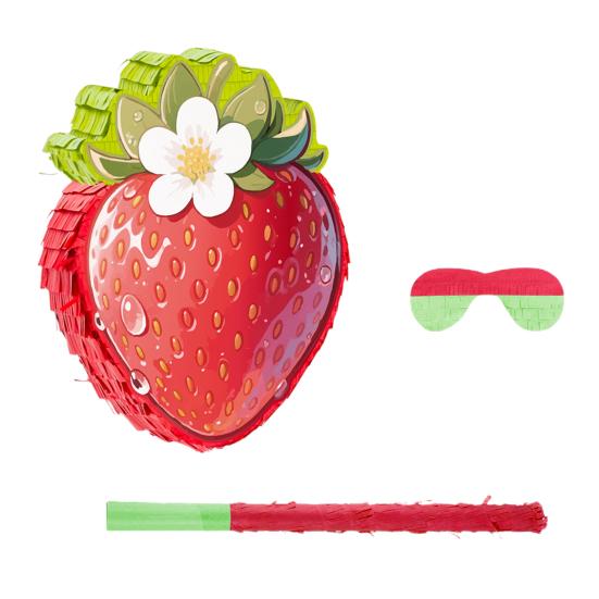 Strawberry Pinata Red Berry Pinata with Blindfold Bat Confetti Summer Fruit Themed Birthday Party Decoration for Kids Baby Shower Supplies