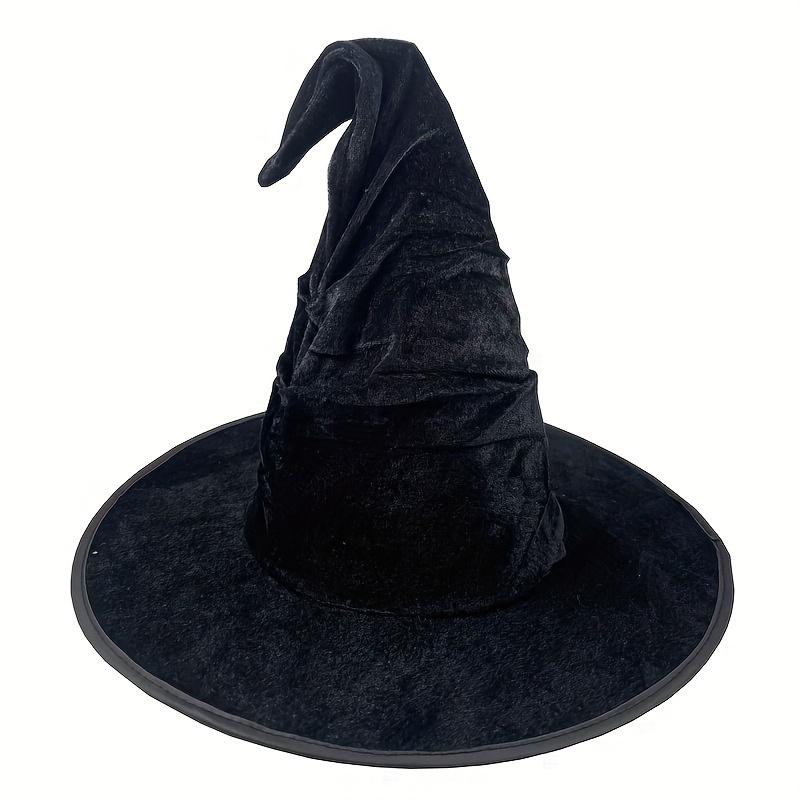Black Velvet Witch Hat for Halloween Stylish Cosplay Accessory with Broomstick Design, Perfect for Costume Parties & Themed Events, Without Battery