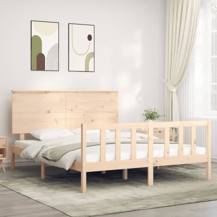 VidaXL Cadre de lit avec tête de lit 160x200 cm bois massif 3193411