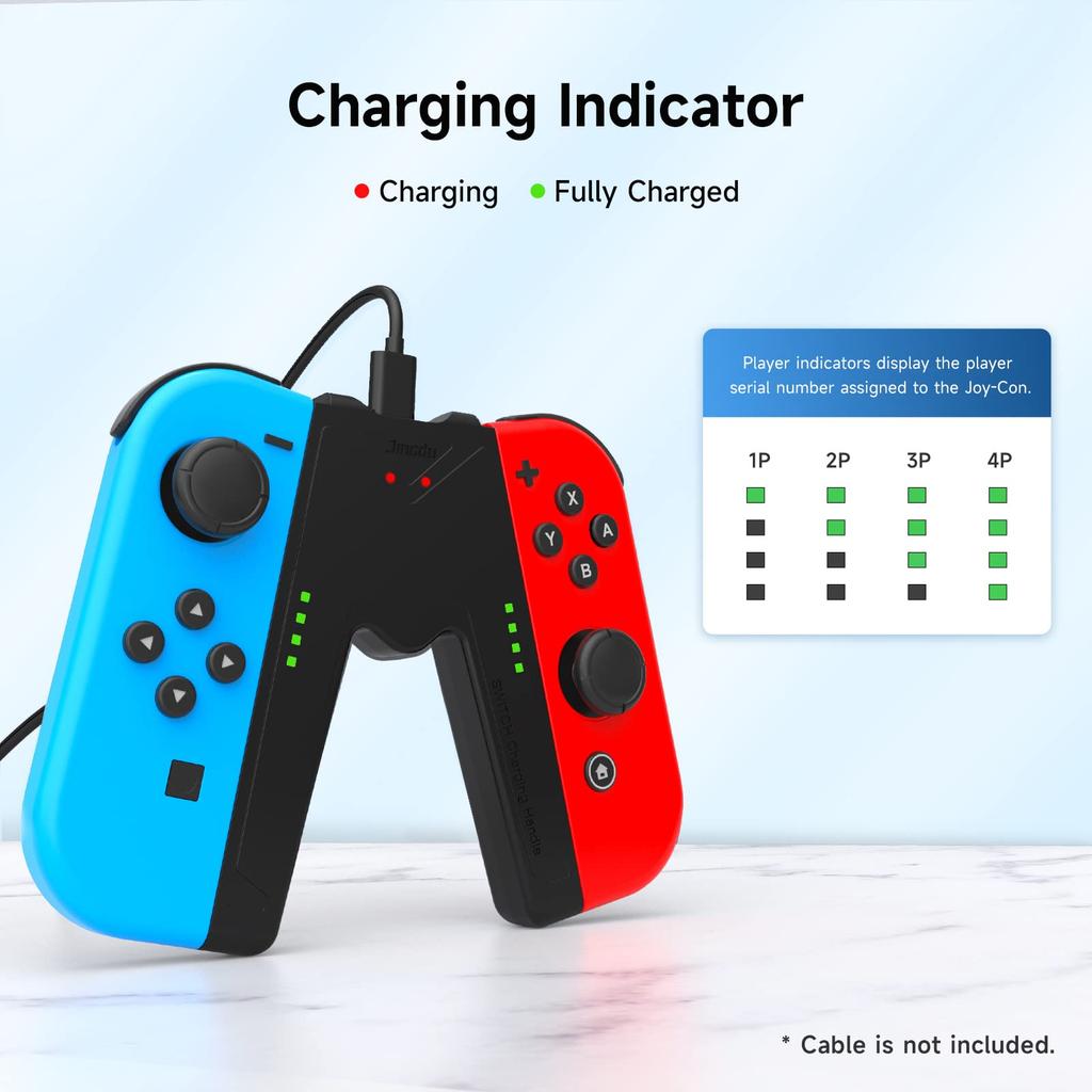 Switch Charging Controller Charger with Compatible with Nintendo Switch OLED Models Joy-Con Grip, V-Shaped Joy-Con Indicator, & (Black)