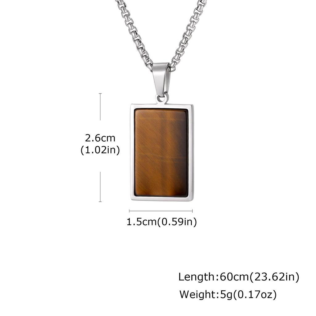 Men's Geometric Natural Stone Pendant Necklace, Vintage Square Tiger Eye Collar Necklace, Fashion Casual Jewelry for Men