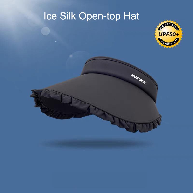 Sweetheart Ice Silk Wide-Brim Lace Sun Hat Breathable Open-Crown Visor With Uv Protection For Travel