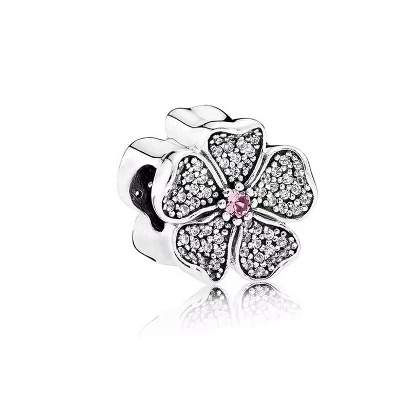 Sparking Heart Flower Clip Charm Beads Pendant Fit Original Snake Silver Bracelet Necklace Beads For Diy Jewelry Women Gift