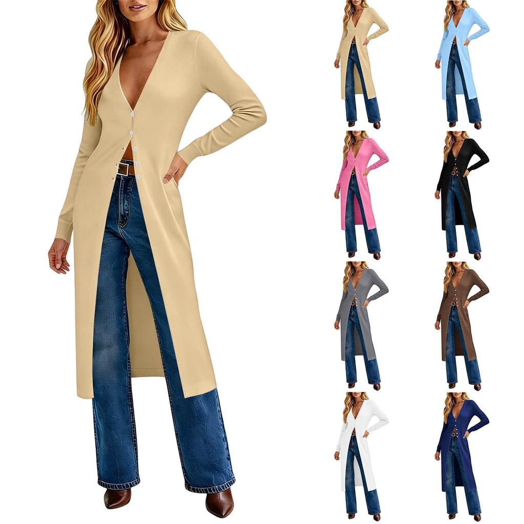 Women's Long Sleeve Button Front Cardigan Longline Slim Fit Knit Top Lightweight Layering Sweater for Casual Wear