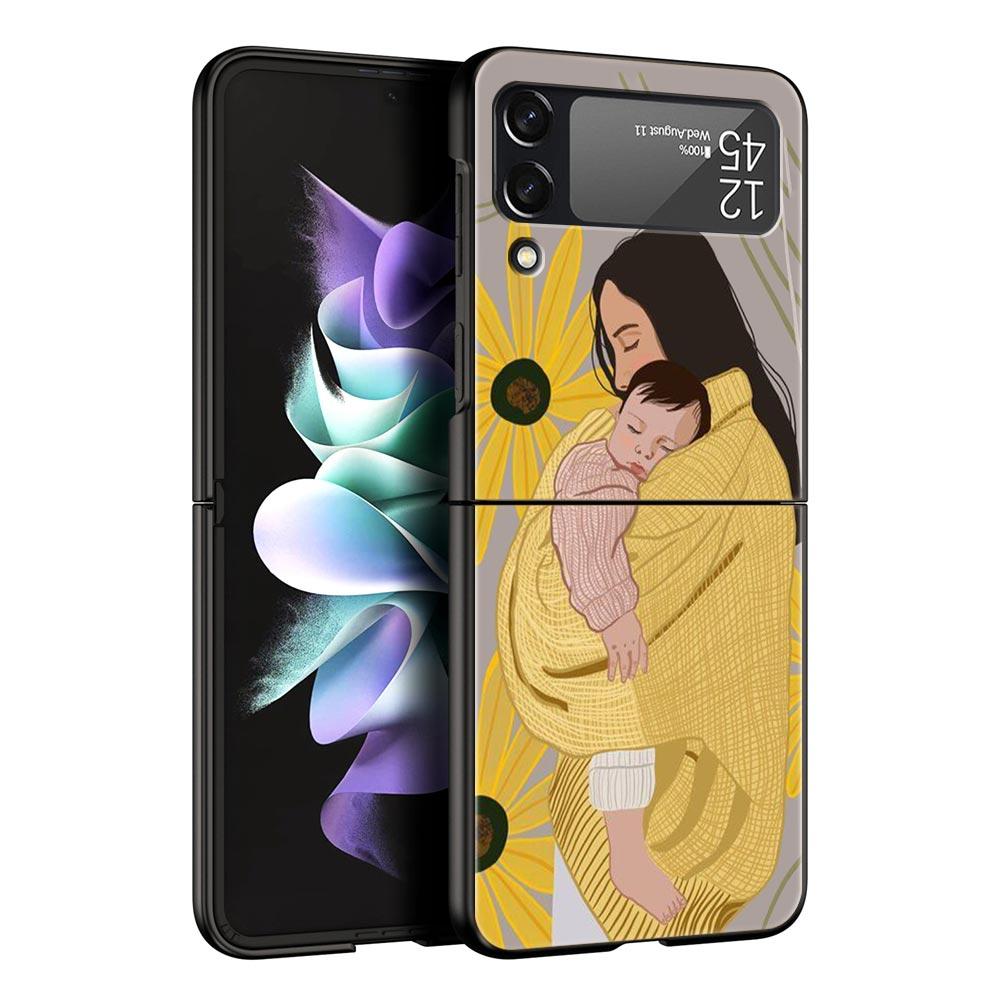 

Baby Girl Mom Family Phone Case for Samsung Z Flip 3 4 5 Folding Mobile Shell For Samsung Z Flip3 Flip4 Flip5 PC Hard Cover Samsung Z Flip 4