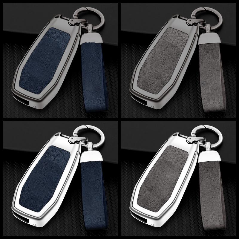 Zinc Alloy Leather Car Key Case Cover Holder Fob Protector Shell For Ford Figo Mondeo 5 Ecosport Puma Fiesta Mk8 Everest Ranger