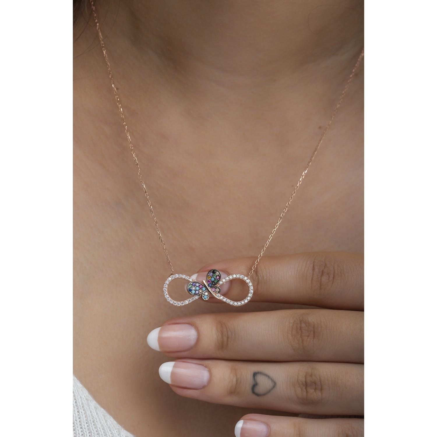 

Nereze 925 Sterling Silver Mix Stone Butterfly Detail Бесконечное ожерелье