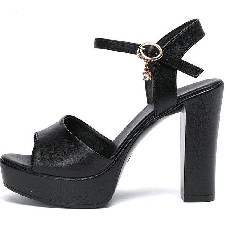 2025 summer thick heel sandals comfortable temperament open-toed sandals waterproof table high heel one-word buckle sandals women