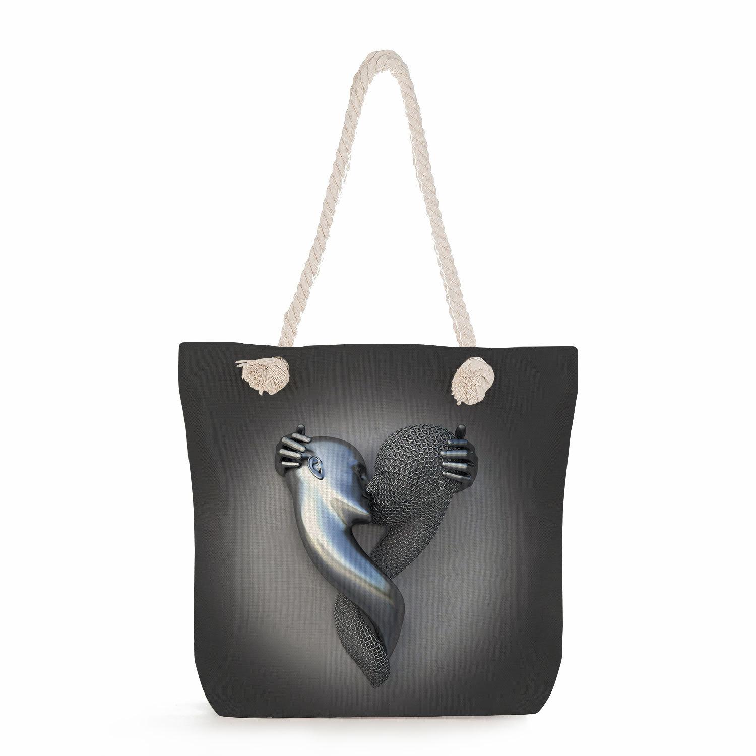 Geometric figures print thick rope single-shoulder beach bag 7232 KTB 1180₽