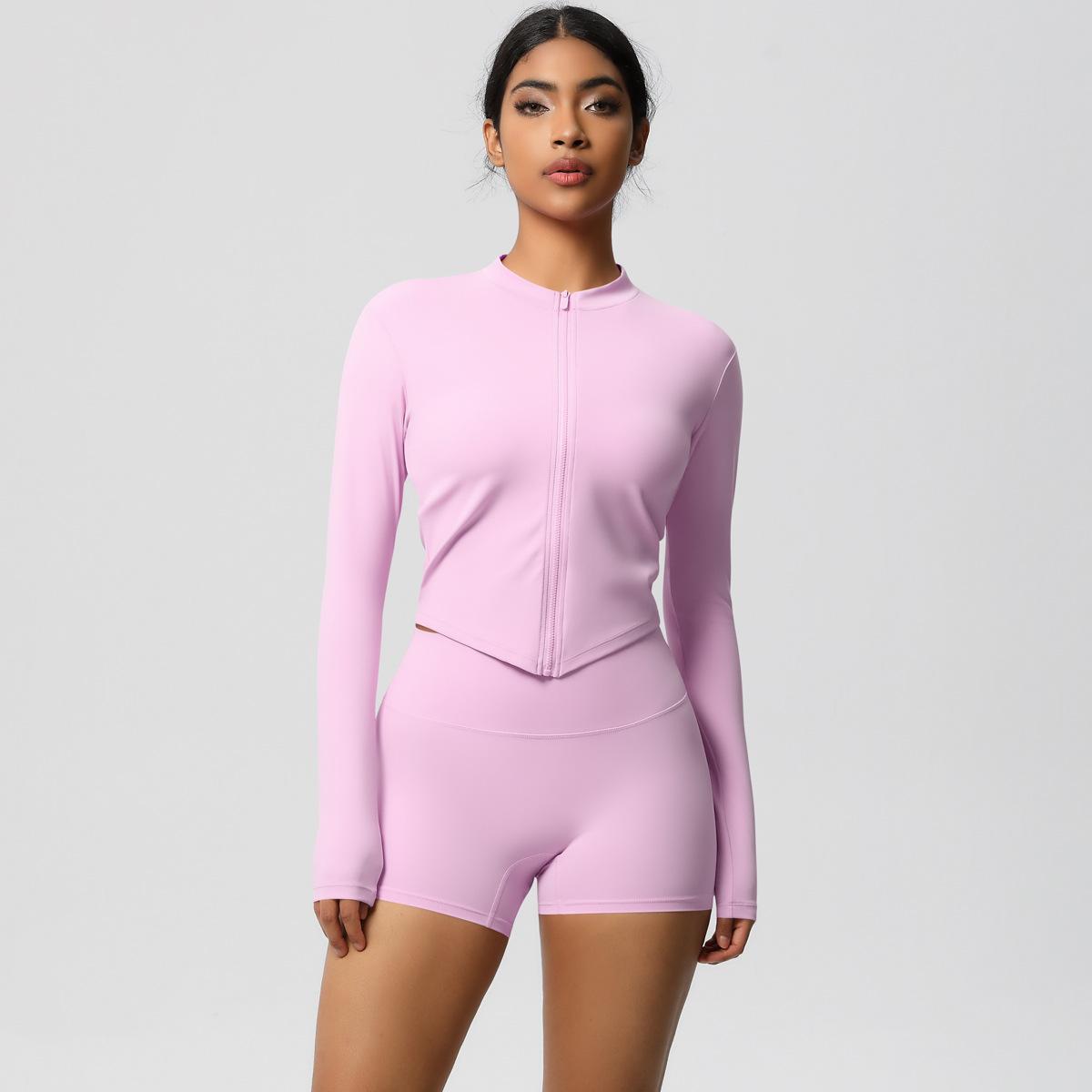 

Solid Color Brushed Nude Zipper Jacket Yoga Suit Set Tight Running Fitness Yoga Suit Two-Piece Set For Women XL