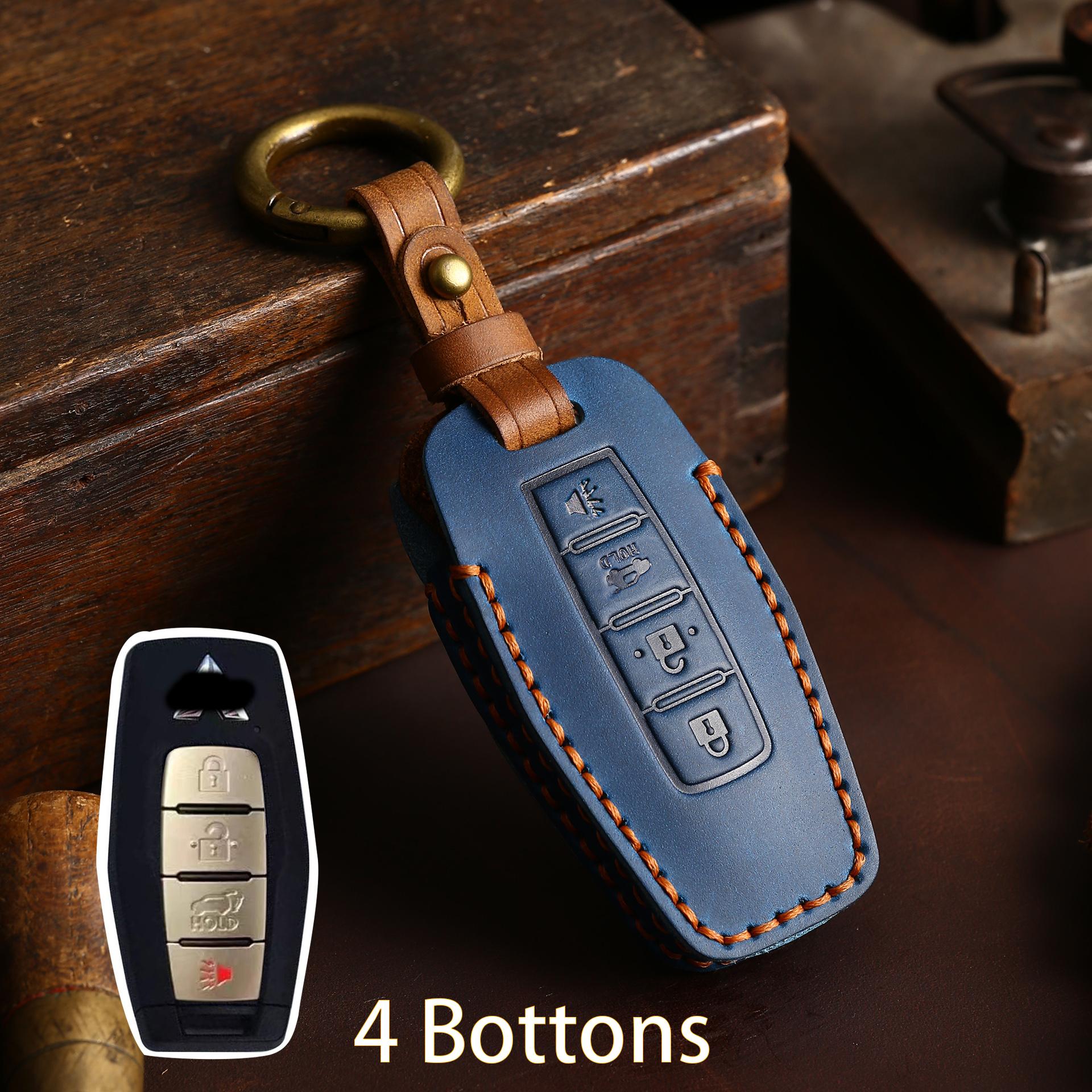 

2/3/4 Bottons Leather Car Key Case Fob Shell Keychian For Mitsubishi Outlander Car Smart Key Remote Cover Accessories