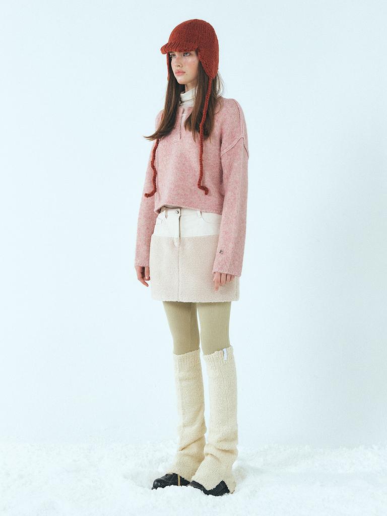 Etmont Mixed Shearling Mini Skirt, Cream
