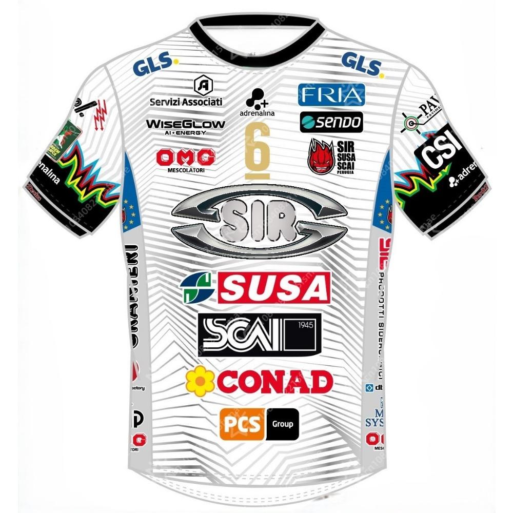 2025/26 Pánský dres Sir Susa Scai Perugia pro volejbal Krátký rukáv Sportovní tričko Týmová uniforma Prodyšné Rychleschnoucí Tréninkové topy