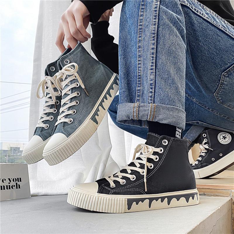 

New breathable flat heel fashion high-top round head casual water dye old canvas vulcanized shoes men s shoes 1292 44