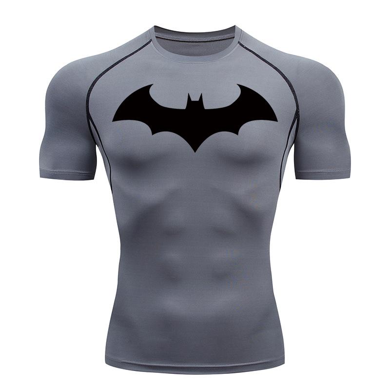 Camisetas de Compressão com Estampa de Morcego para Homens Manga Curta Rash Guard Academia Treino Corrida Camiseta de Verão Atlético Secagem Rápida Camisetas