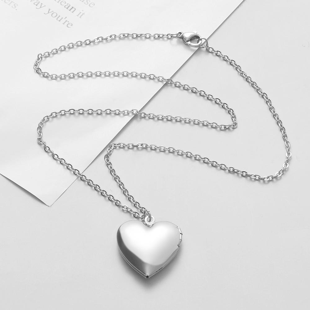 3pcs/lot Mirror Polish Stainless Steel Necklace Heart Photo Frame Memory Locket Pendant Necklaces 45/50/60cm