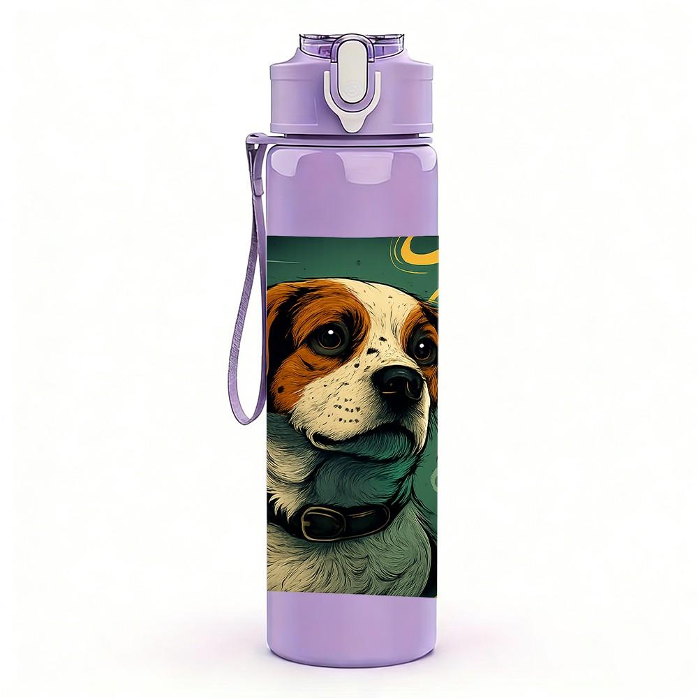 1PC Hound Dog Portrait Art 750ml Color Plastic Sports Water Bottle Leakproof Flip Straw Lid Suitable for Sports Office Home Use
