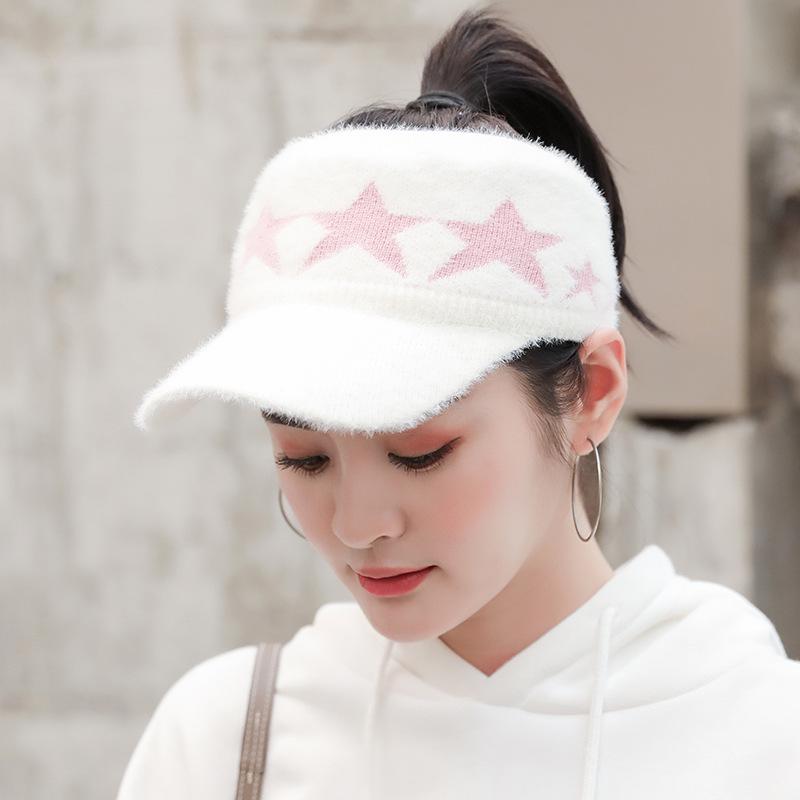 

Women Autumn Winter Baseball Cap Solid Color Knitting Hollow Top Hat Warm Cap for Outdoor Sports Star white #1