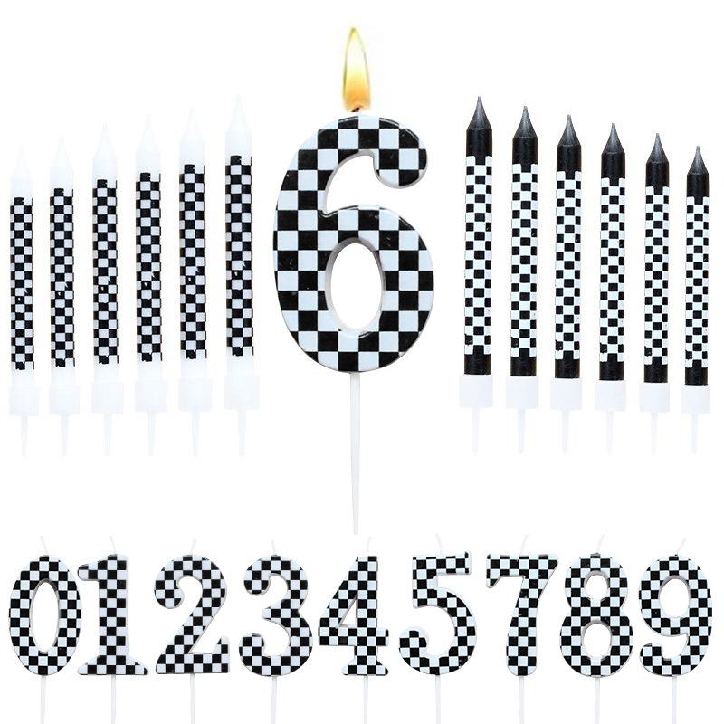 Checkerboard Black and White Checkered Number Candle Printed Black and White Checkered Pattern Candle Combination Set White Print Black Grid+Blk&W Grid Digital 9 Set