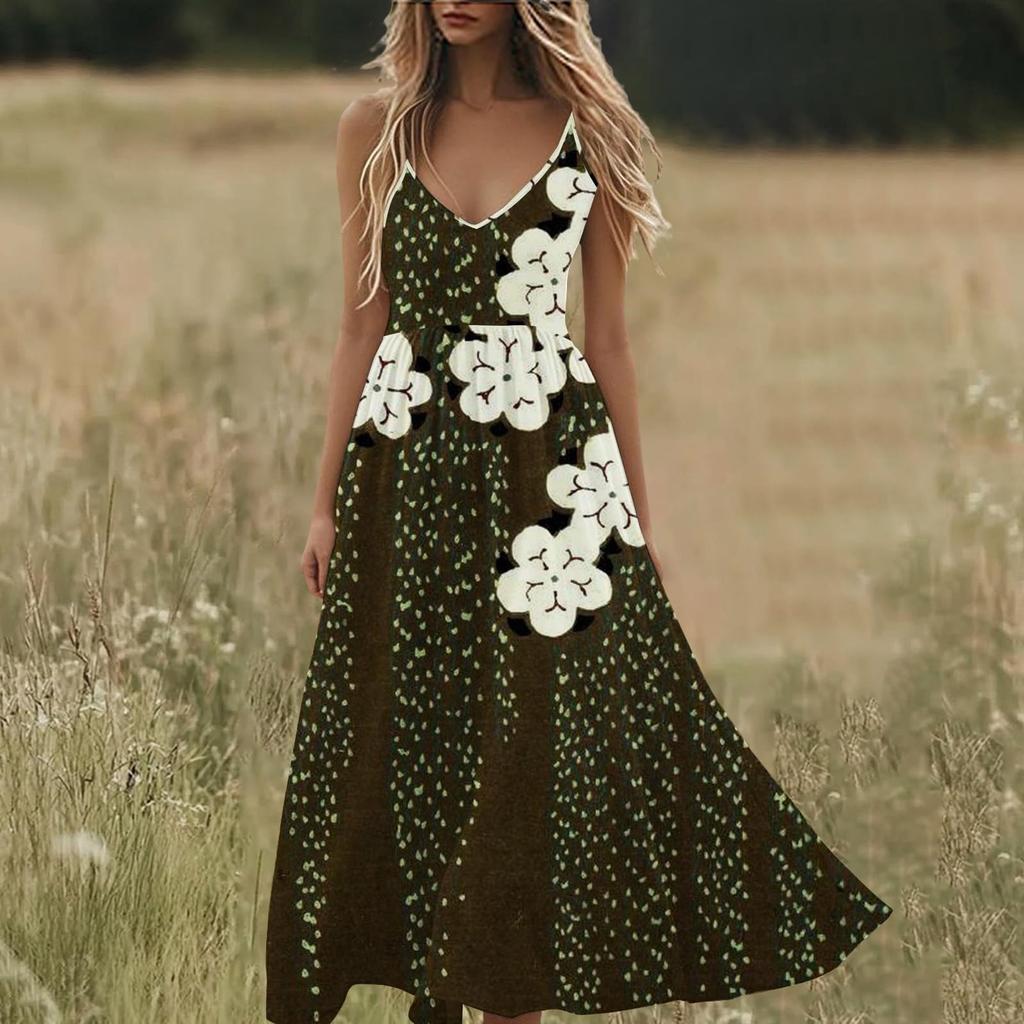 Boho Summer Dresses V Neck Floral Printed Sundresses, Beach Trendy Airy Dresses For Women
