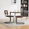 Modern Rattan Dining Chair with Black Metal Frame - Vintage Style Side, Synthetic Cane Back & PU Leather Seat for Kitchen, Living Room, Bedroom-Brown