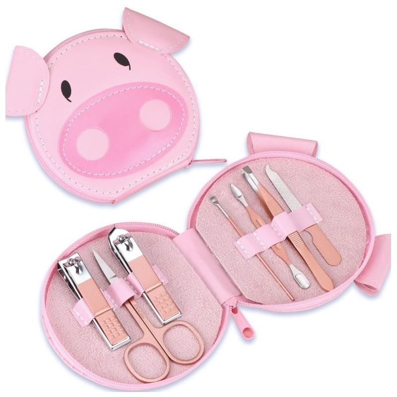 Zestaw Akcesoriów Do Manicure W Etui Różowa Świnka 7W1 Ak07