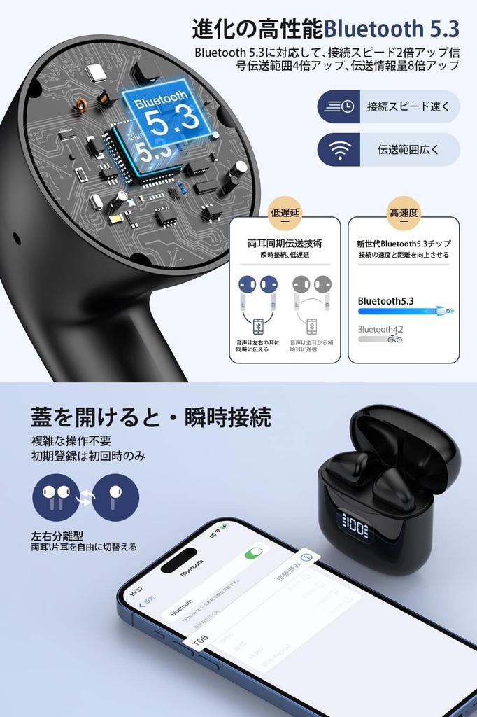 Bluetooth Wireless 48 Hours Deep LED IPX7 Instant Bluetooth Earbuds with Fast Compatible with and Web Conferencing Earbuds, Playtime, Bass, Display,
