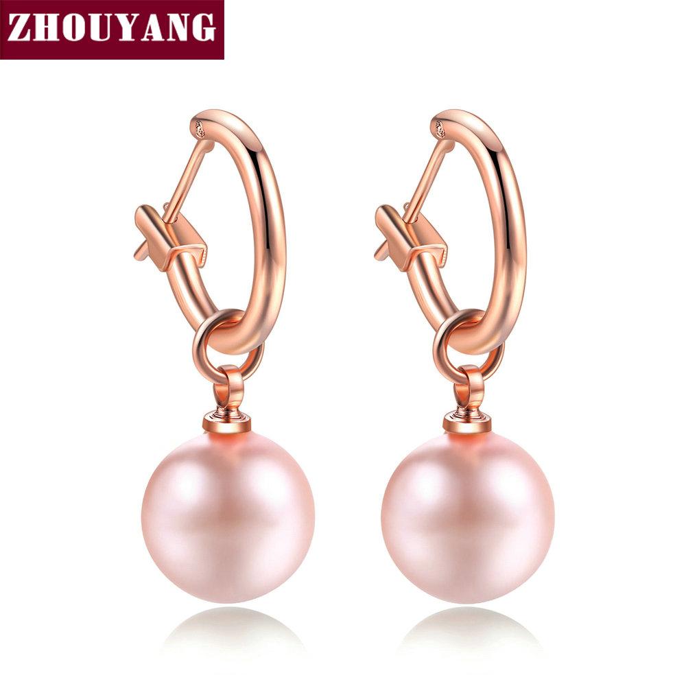 

ZHOUYANG Drop Earring For Women Simple Multi Imitation Pearl Rose Gold Color Wedding Party Gift Fashion Jewelry E677 E692