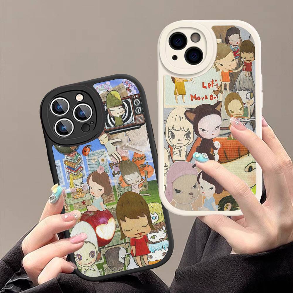 Y-yoshitomo Nara-A Retro Art PU Leather Phone Case For IPhone 16 15 14 13 12 11 Pro Max Plus Back Fundas