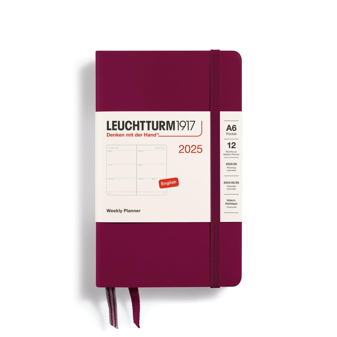 Leuchtturm 2025 January Port Officially Imported Planner, Start, A6, Weekly, Horizontal, Red, 370778,