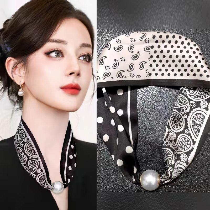 

Универсальный шелковый шарф Корейское издание Модный жемчуг Защита шеи Простой и элегантный Женский тонкий стиль Индивидуальность