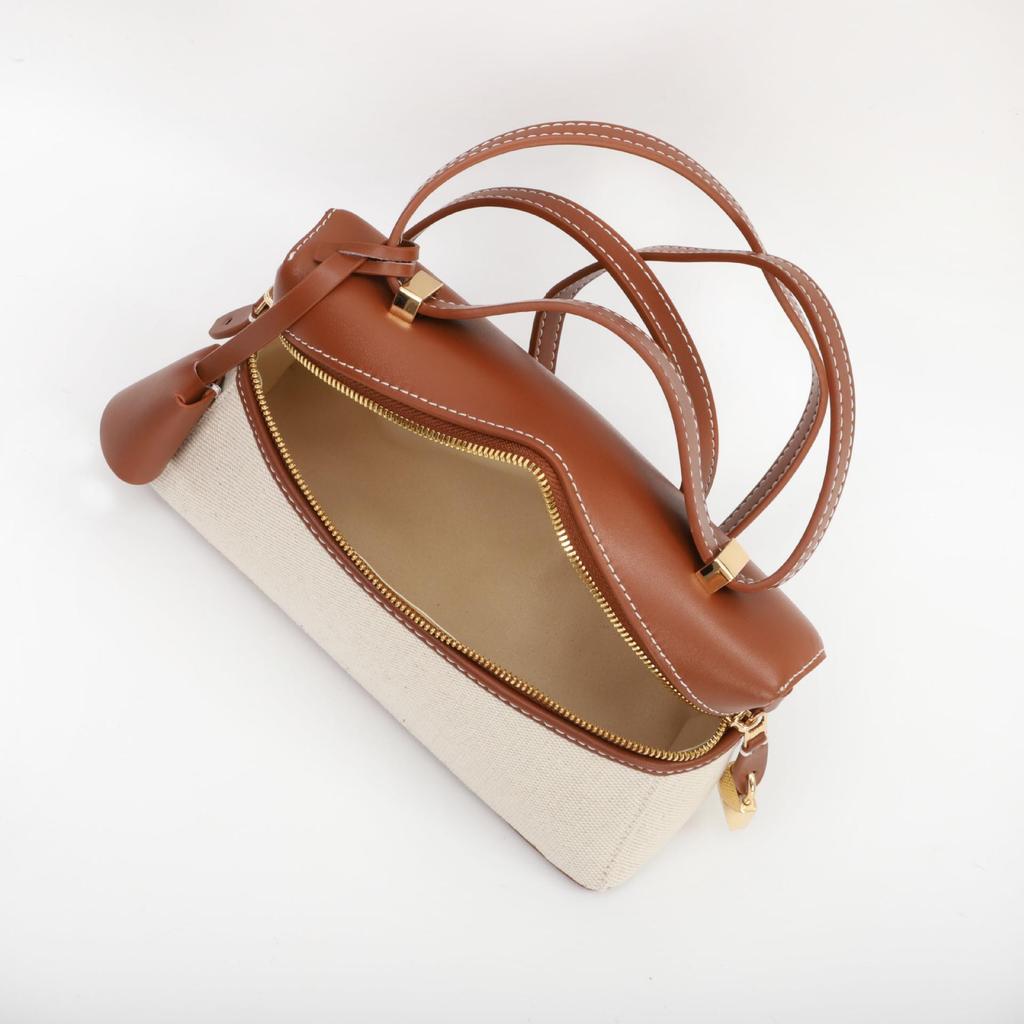 2025 Women's Genuine Leather and Canvas Handbag - Fashionable and Simple Lunch Box Bag