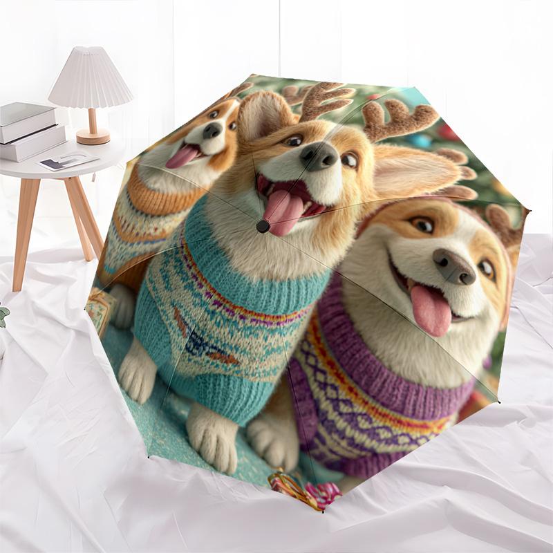 1 PC Automatic Folding Umbrella - Corgis Pattern, Portable & Foldable Design with 8 Ribs, Christmas Birthday Gifts
