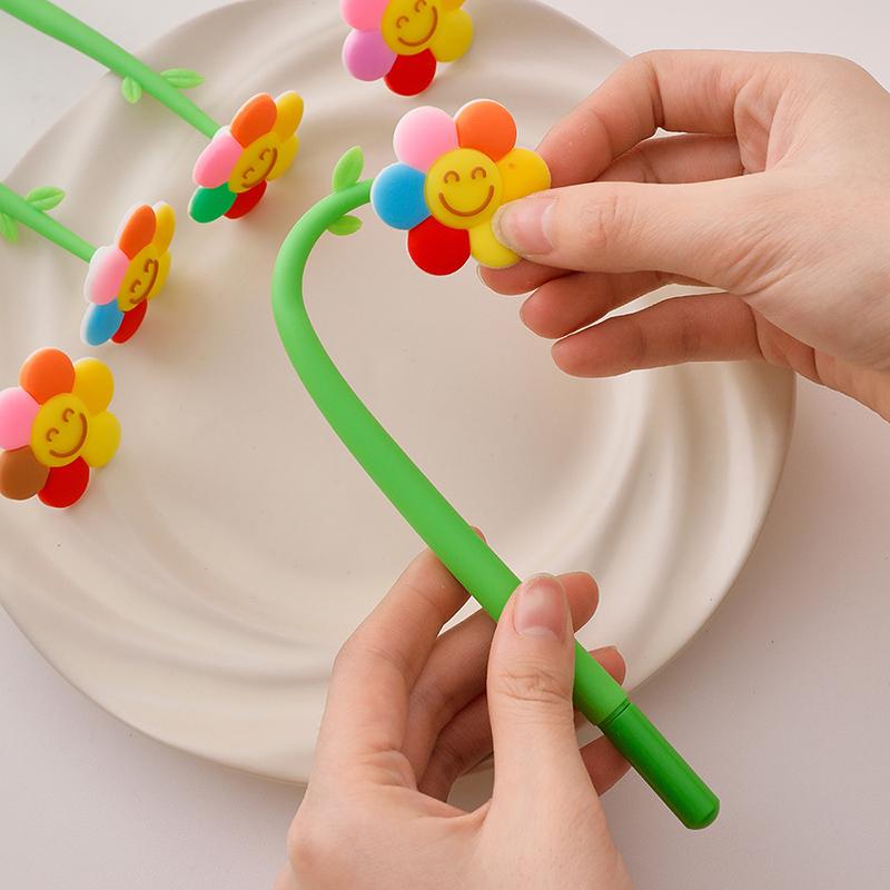 1 Piece Stationery Flowers Cute Cartoon Panda Soft Gel Pen Sunflower School Office Kawaii Supplies Creative Pens