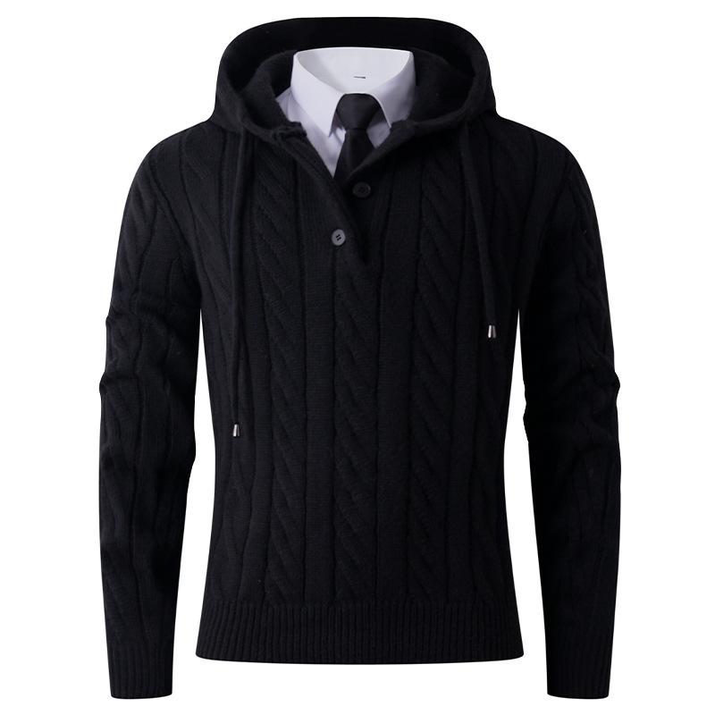 Autumn And Winter Men'S Solid Color Casual Sweater Green Men'S Loose Hooded Knitted Bottoming Shirt