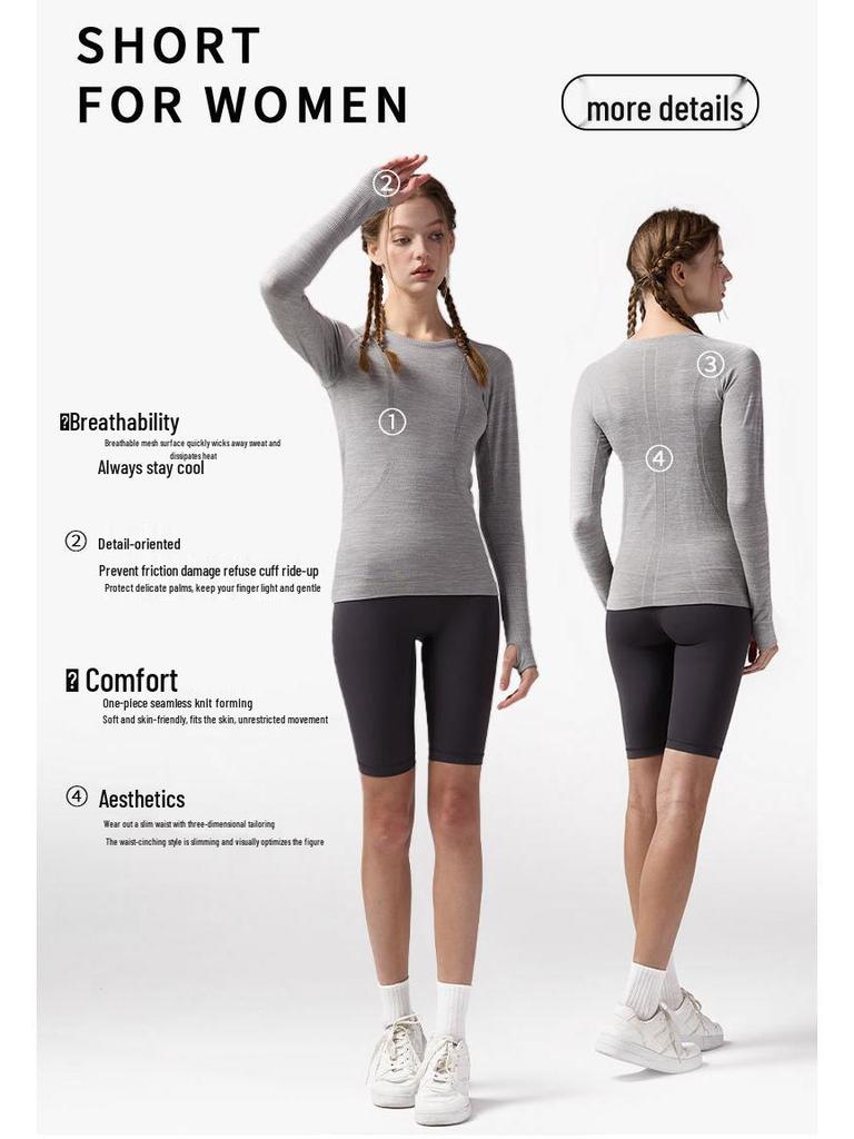 Lulu Women's Seamless Slim Fit Long Sleeve Yoga Top - Breathable, Quick-Drying Sportswear for Autumn & Winter Fitness.