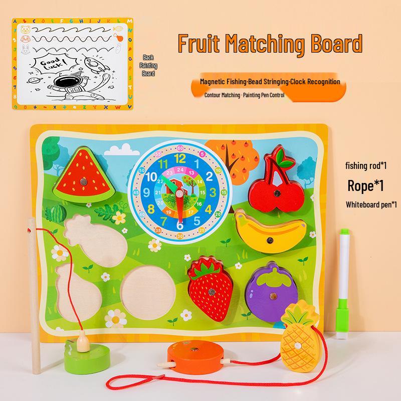 Multi-functional Wooden Clock & Bead Board - Early Education Toy for Children