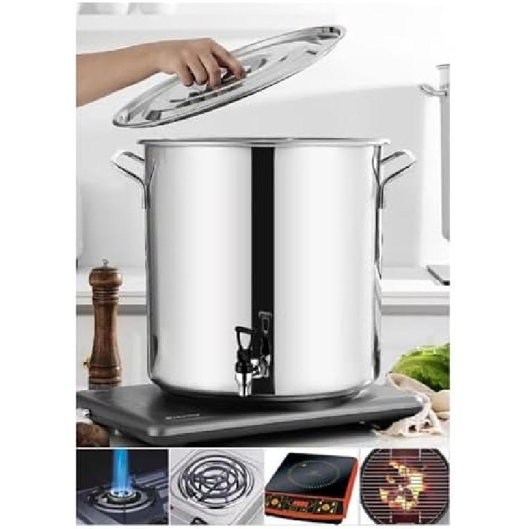 Stainless Steel Stock Pot - Stock Pot With Spigot, Round Stock Pot With Soft-Touch Handles, Stainless Steel Soup Stockpot Composite Bottom 5-90L Wine