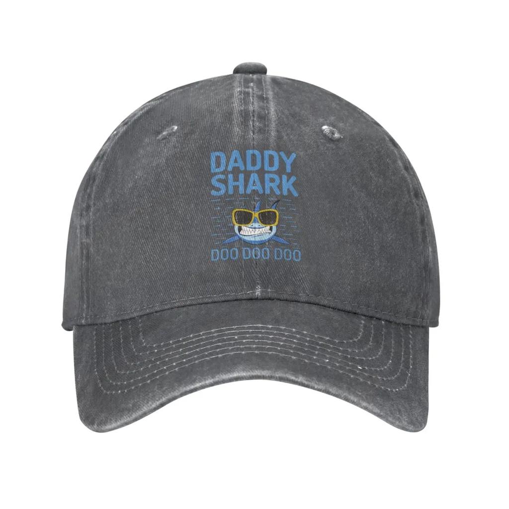 Daddy Shark Adjustable Washed Denim Cotton Low Profile Men’s Dad Trucker Hat Fitted Baseball Ball Cap for Men Unisex Headwear