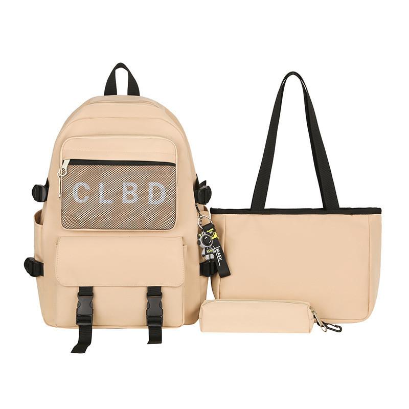 Trendy Adolescent Schoolbag Girls Big Capacity Nylon Backpack Portable Study Bag Simple Casual Double Shoulder Bag Khaki Purple Green Black хаки