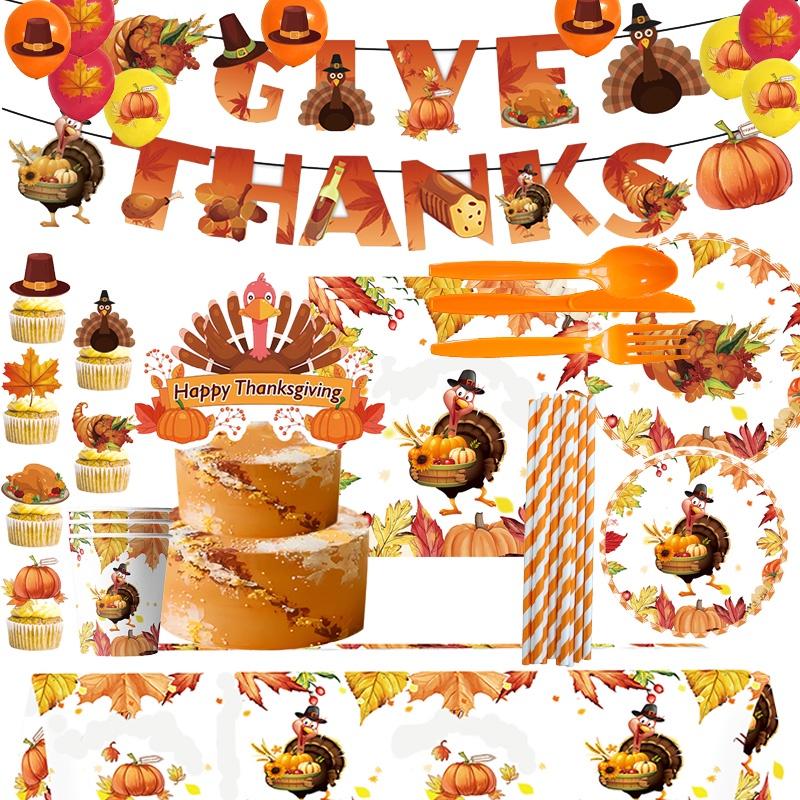 Autumn-themed Party Decorations With Maple Leaf Design For Thanksgiving