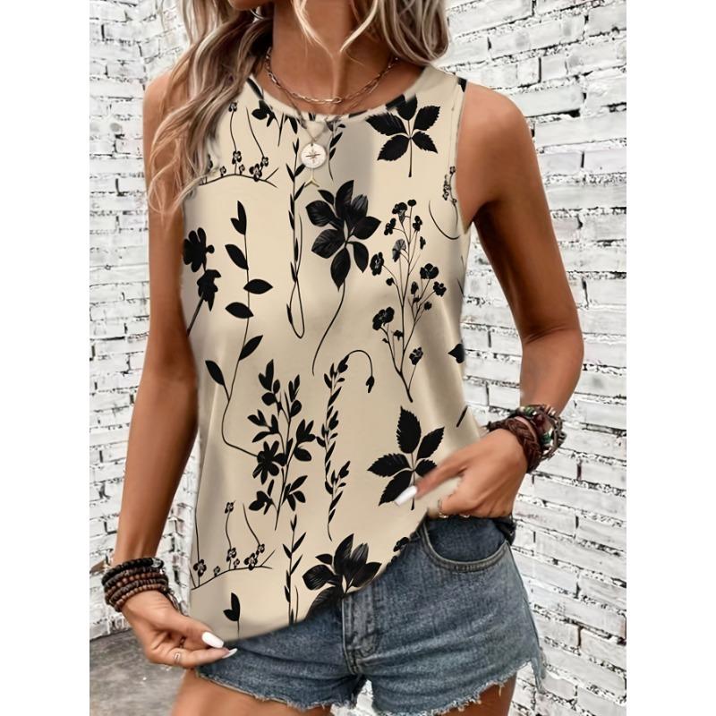 New Patchwork Floral 3D Print Tank Tops Women O-Neck Vintage Casual Vest Off Shoulder Y2k Sleeveless Top Camisole Woman Clothing