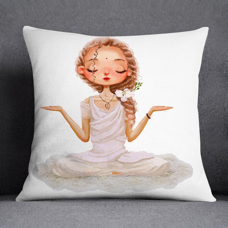 Yoga Little Girl Animal Series Pattern Decorative Pillowcase Square Pillowcase Home Office Ornament