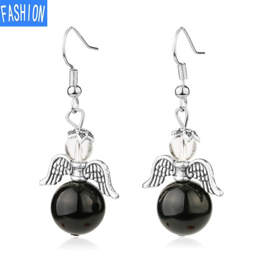 European and American Trinkets Natural Crystal Angel Wings European and American Earrings Autumn and Winter Kaai Female Earrings