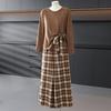 Elegant Spring Suit Set for Middle-Aged Women: Long Sleeve Top & Plaid Trousers Two-Piece.