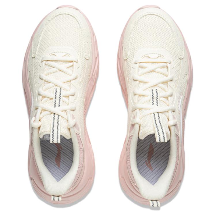 Li-Ning Lightweight Soft Rebound Casual Running Shoes Women Sneakers Off-White Pink ARSV036-1