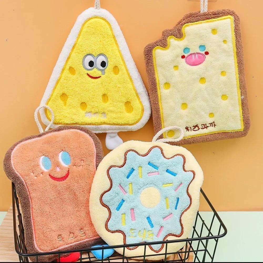 Cartoon quick-drying hand towel, made of soft absorbent coral fleece, with a hanging ring, suitable for cute kitchens and bathro